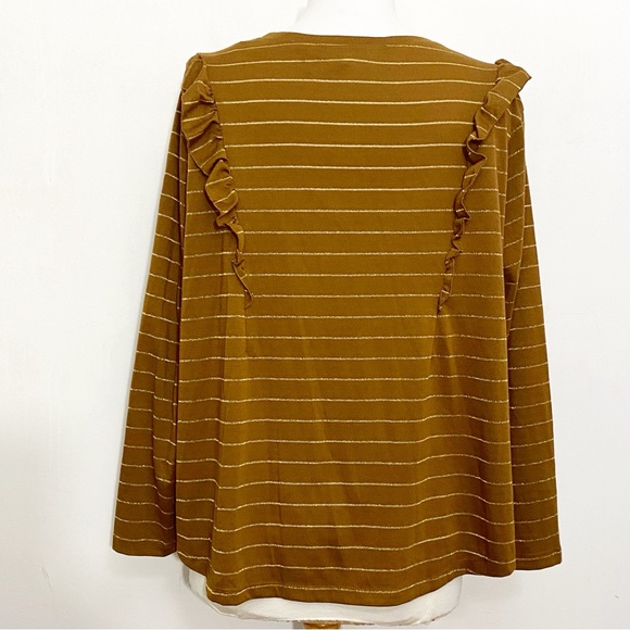 TERRA & SKY metallic stripes ruffle accents polyester knit long sleeve top 2X - Picture 6 of 9